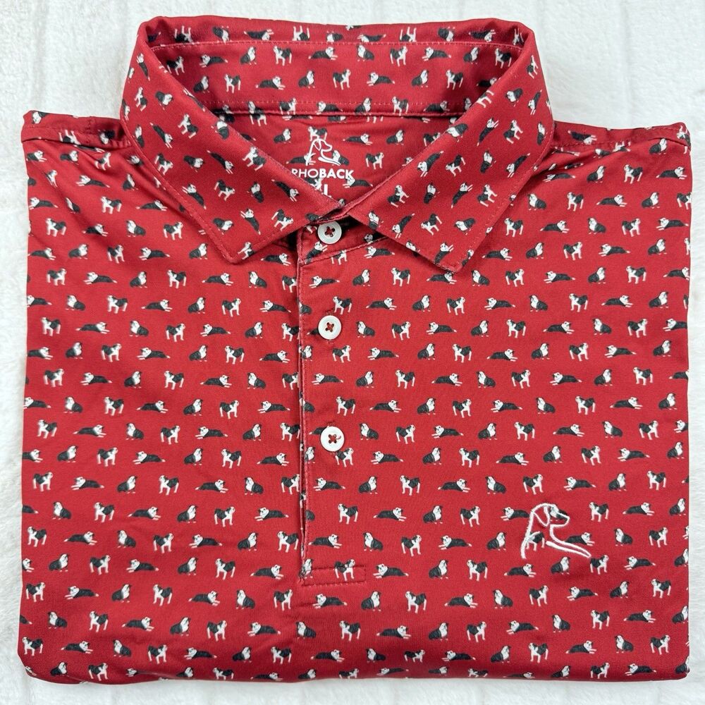 Rhoback "The Dawgs" Golf Polo Shirt Men XL AOP Bulldogs Performance Stretch Red